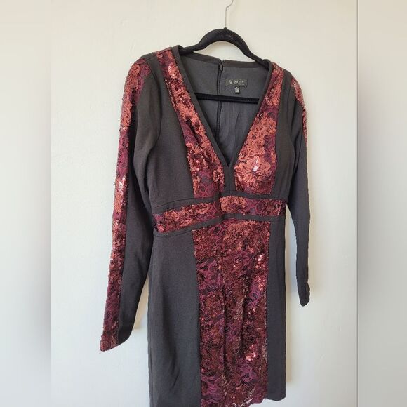 NEW GUESS Sequin Bodycon Dress Red Black Sexy Date Night Club Party Cocktail 12 - Picture 5 of 9